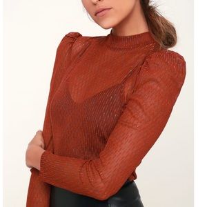 Rust Sheer Long Sleeve Top